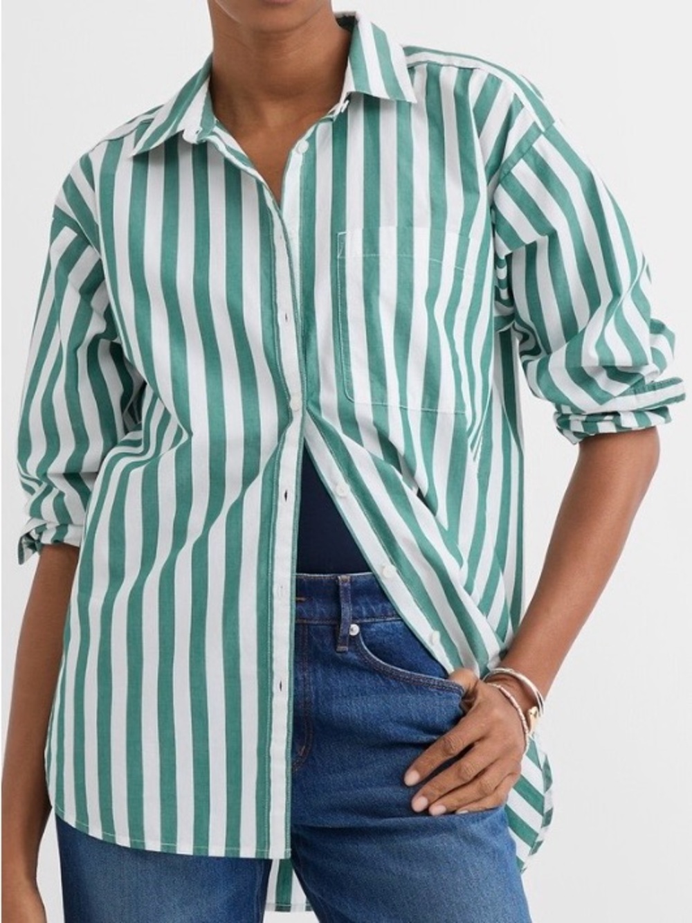 LOFT Striped Poplin Everyday Oversized Pocket Shirt NEW